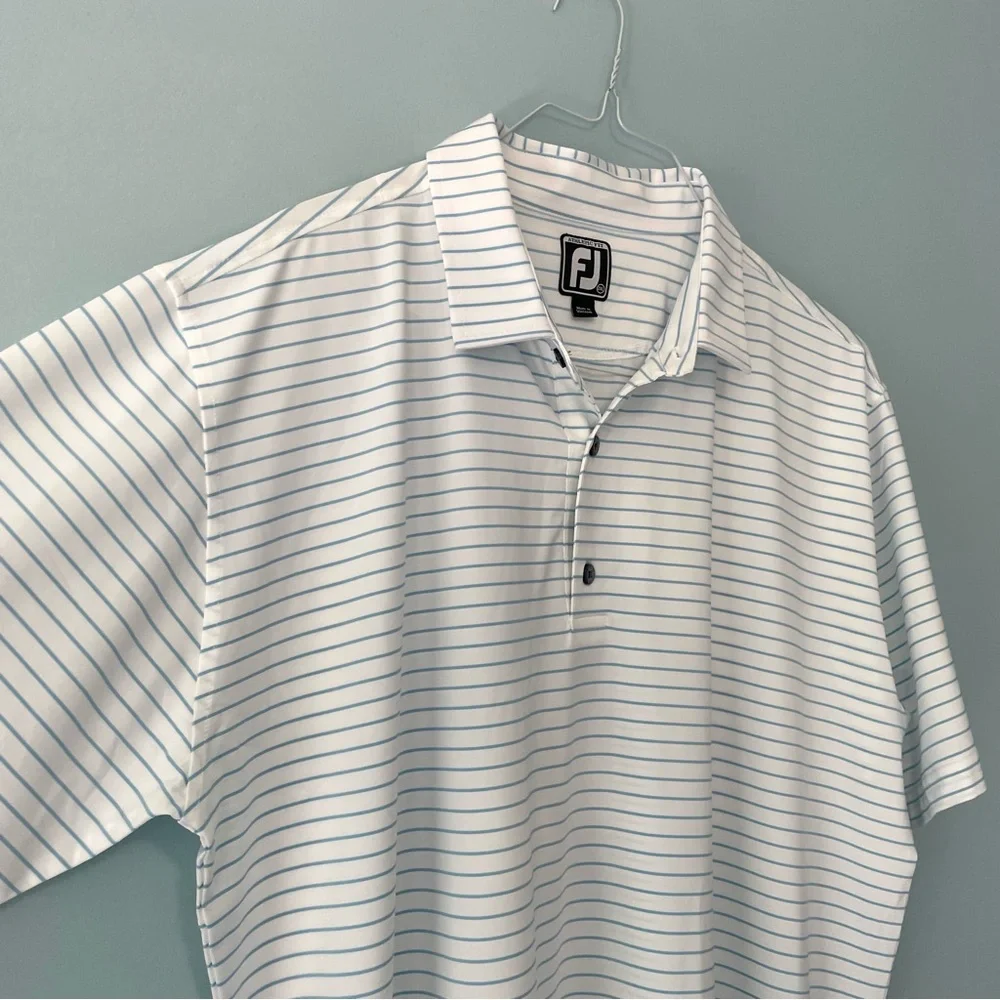 FOOTJOY ProDry Performance Classic Stripe Athletic Fit Polo White Blue 26236 - Picture 6 of 7